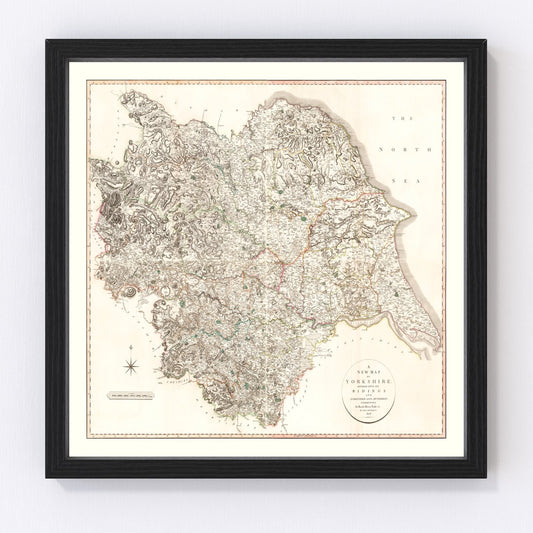 Vintage restored map of Yorkshire County, England, 1808