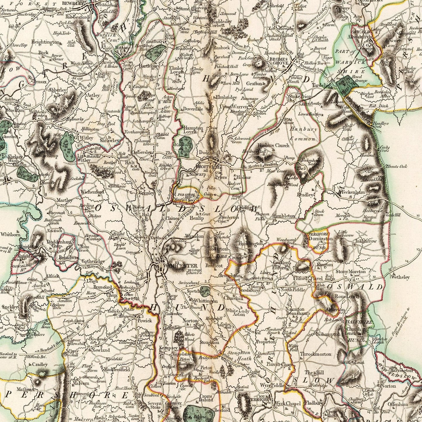 Vintage Map of Worcestershire County, England, 1801
