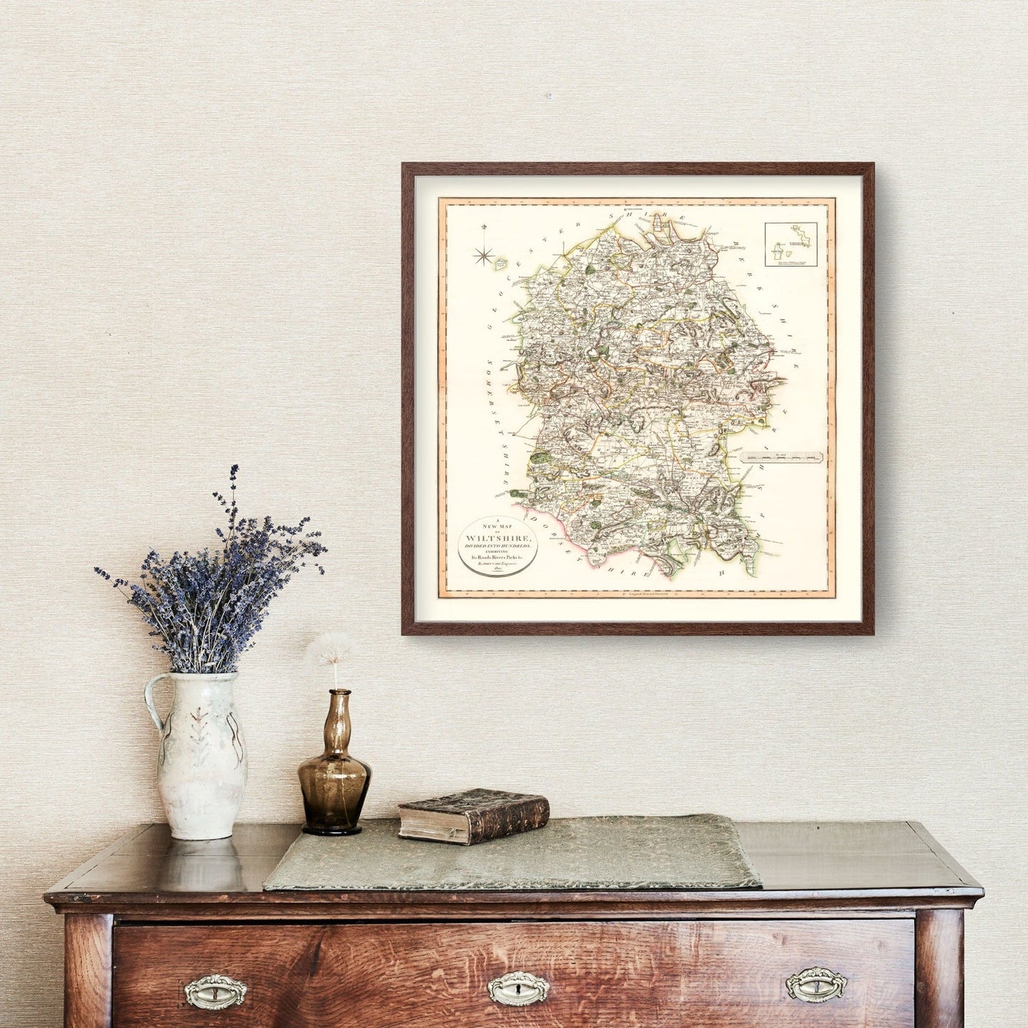 Vintage Map of Wiltshire County, England, 1801