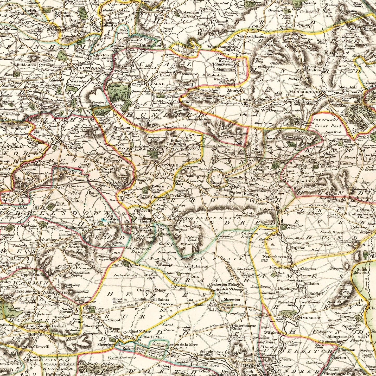 Vintage Map of Wiltshire County, England, 1801