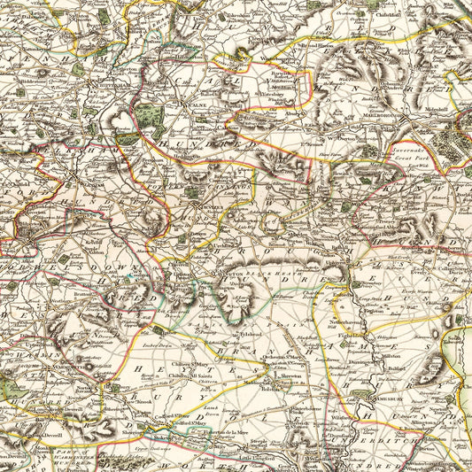 Vintage Map of Wiltshire County, England, 1801