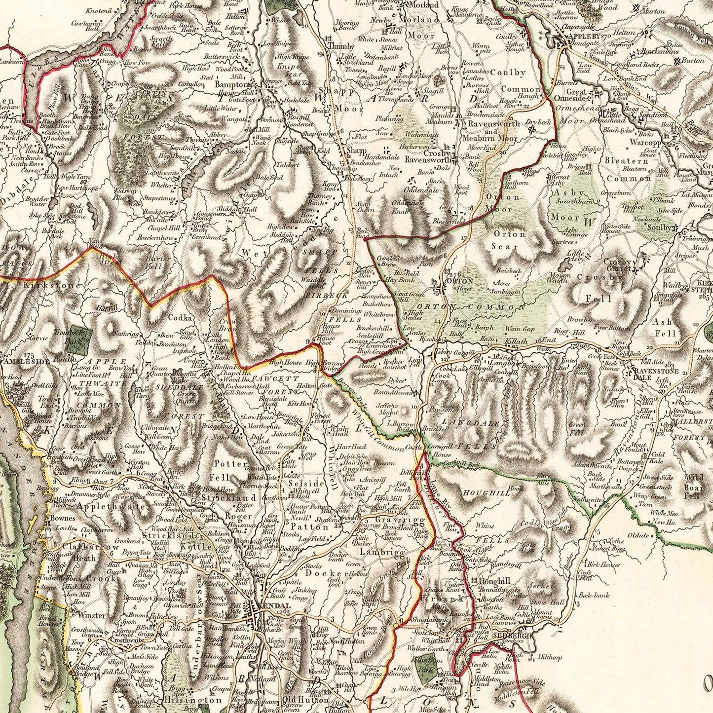 Vintage Map of Westmoreland County, England, 1801