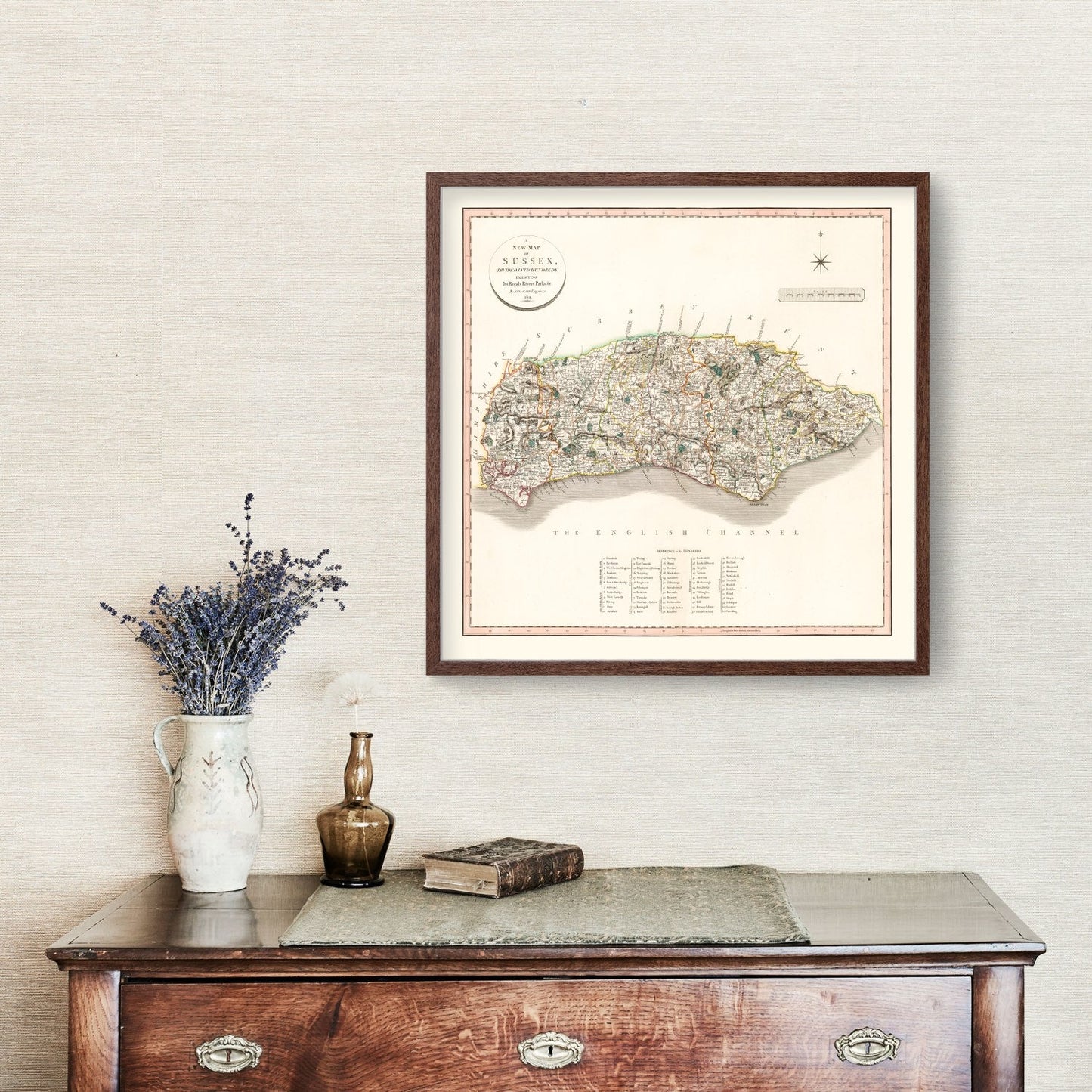Vintage Map of Sussex County, England, 1801