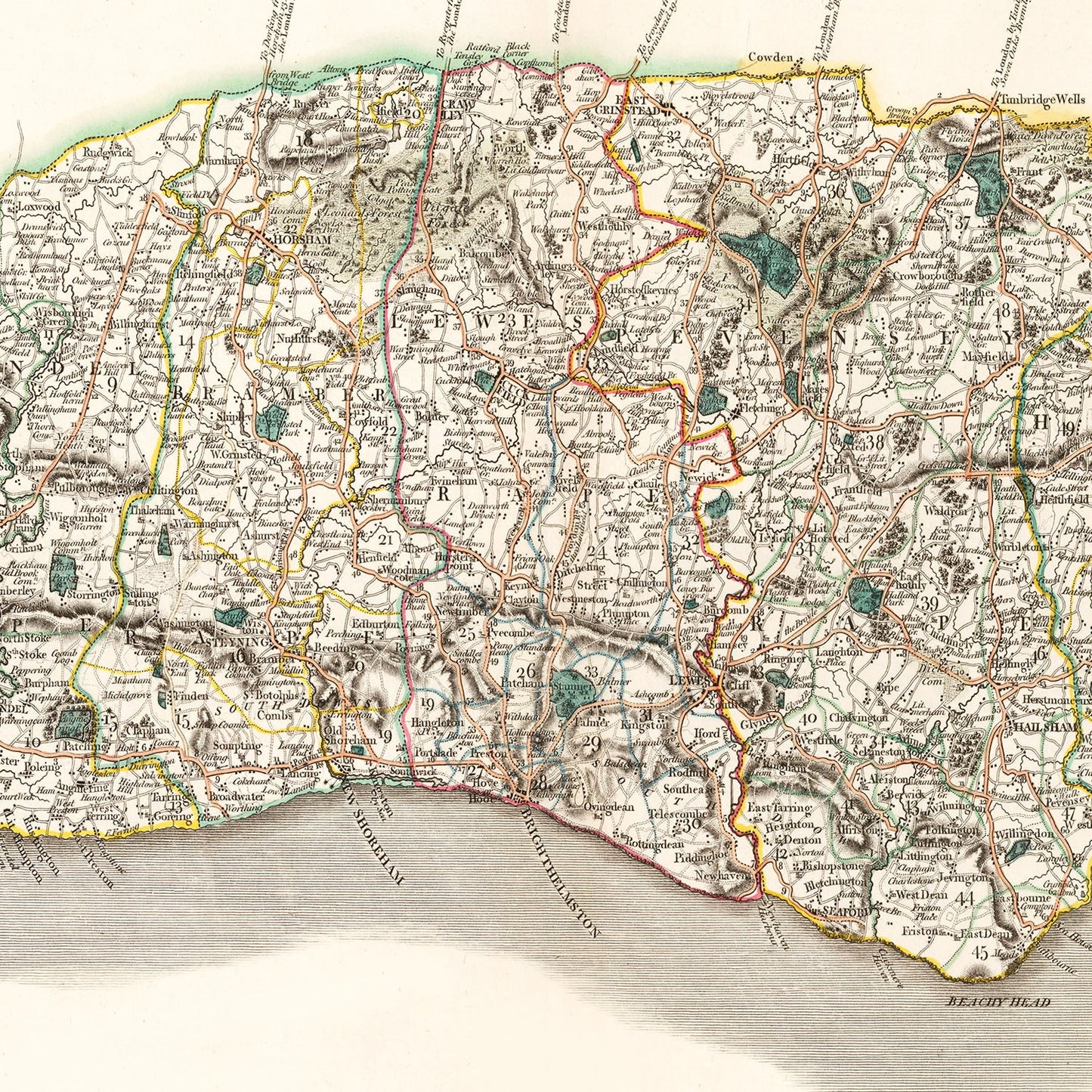 Vintage Map of Sussex County, England, 1801