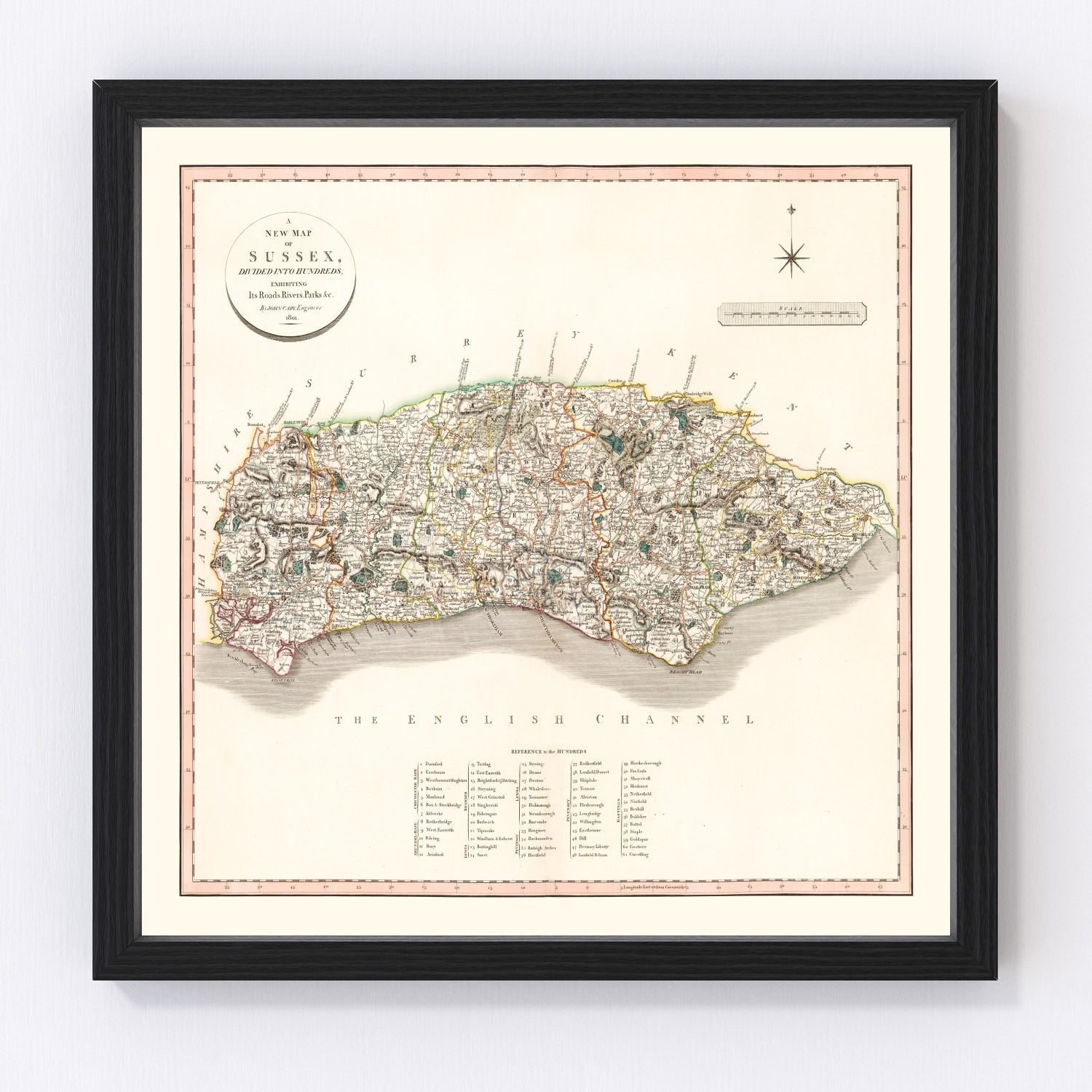 Vintage map of Sussex County, England, 1801