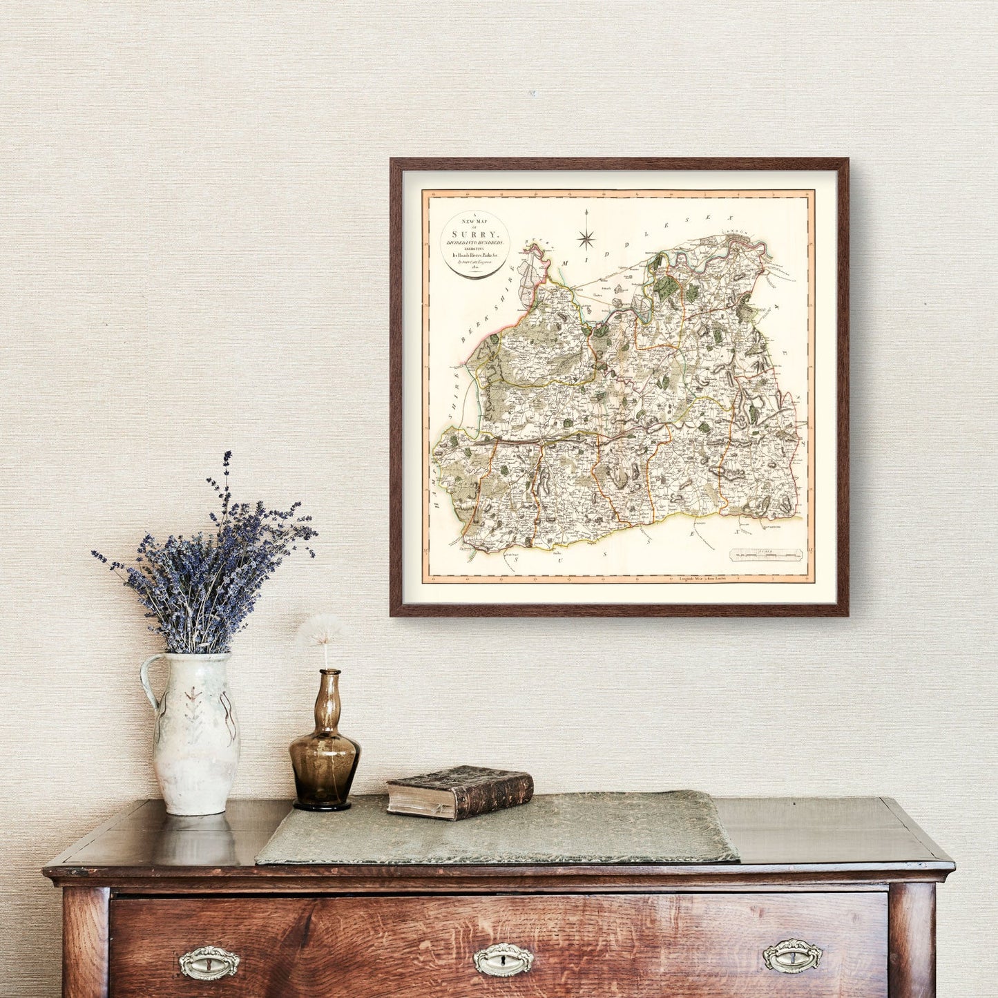 Vintage Map of Surrey, England, 1801