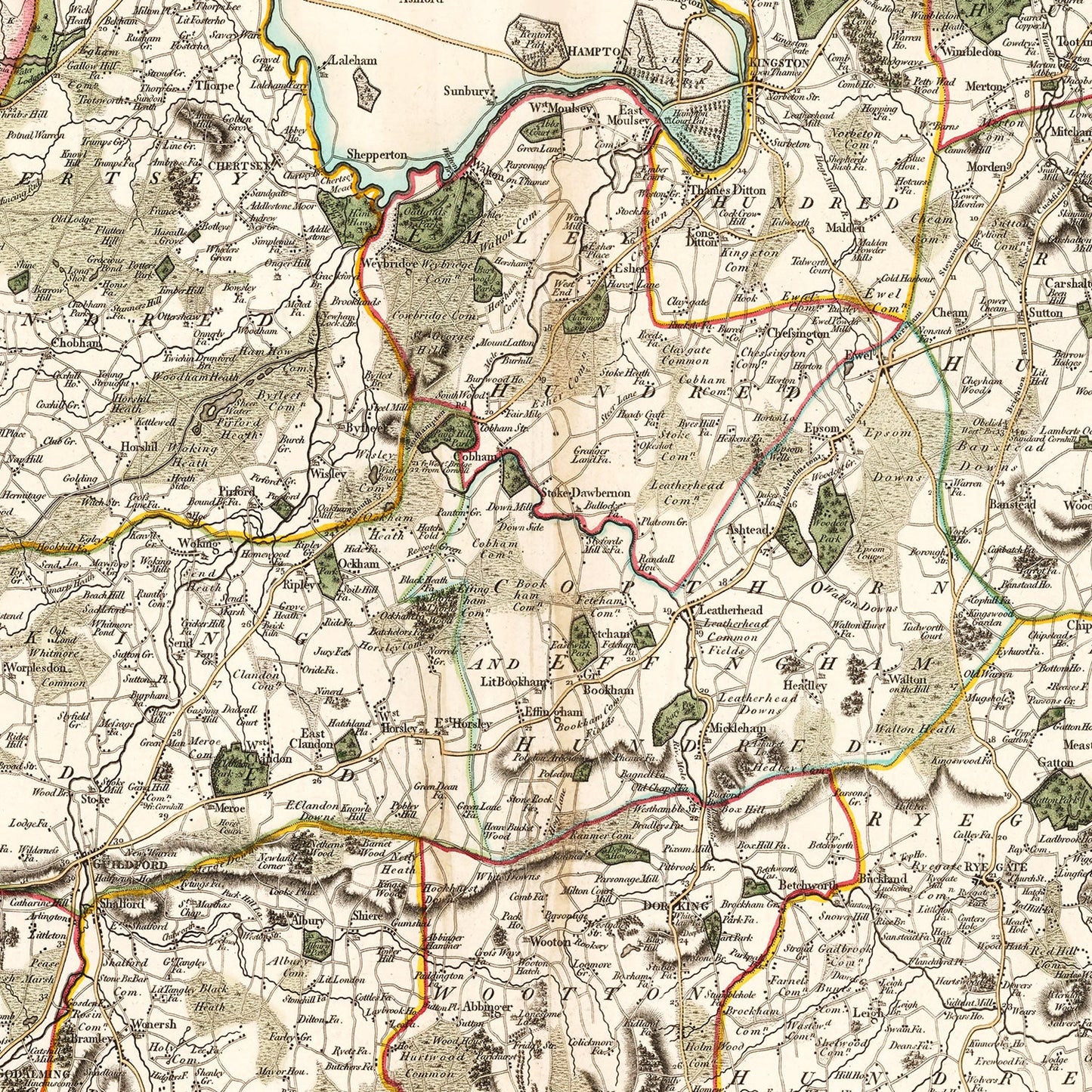Vintage Map of Surrey, England, 1801