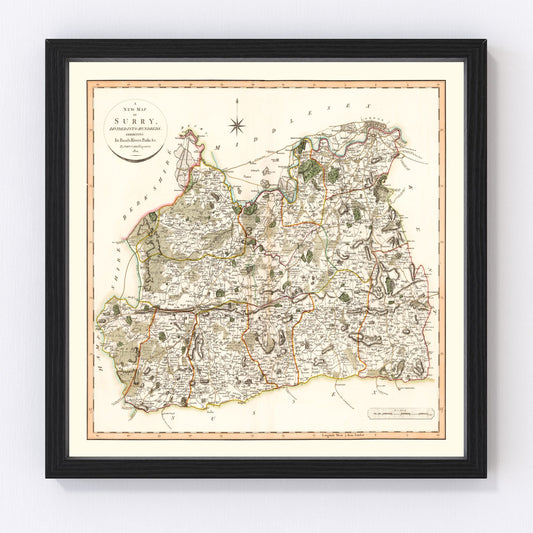 Vintage map of Surrey, England, 1801