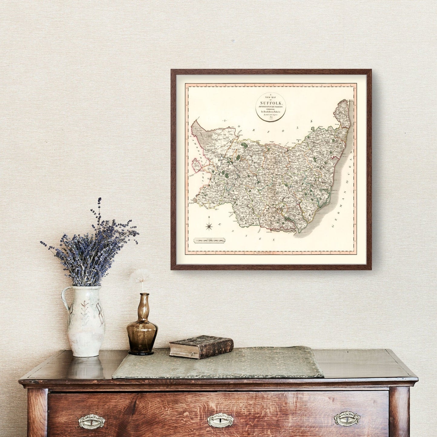 Vintage Map of Suffolk County, England, 1807