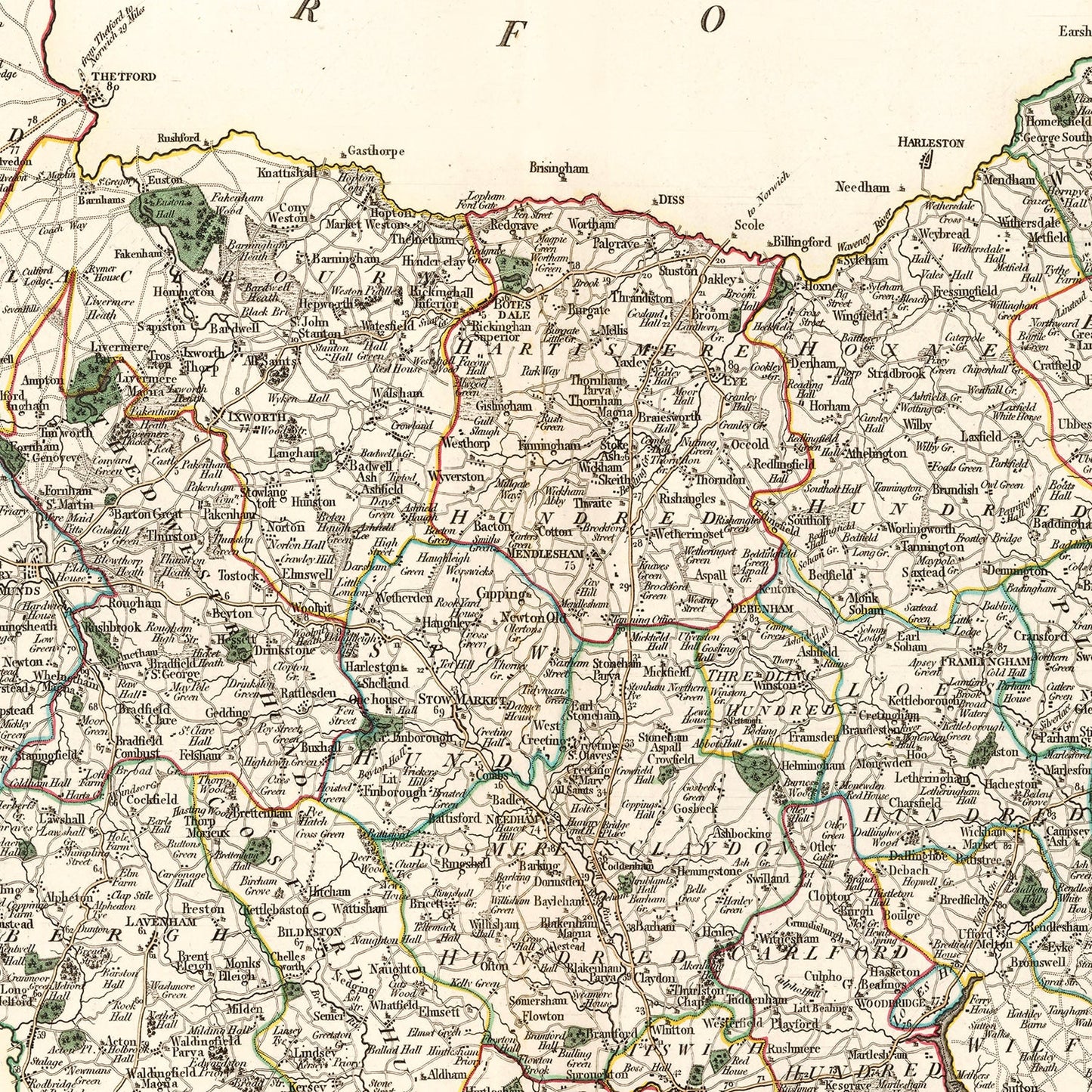 Vintage Map of Suffolk County, England, 1807