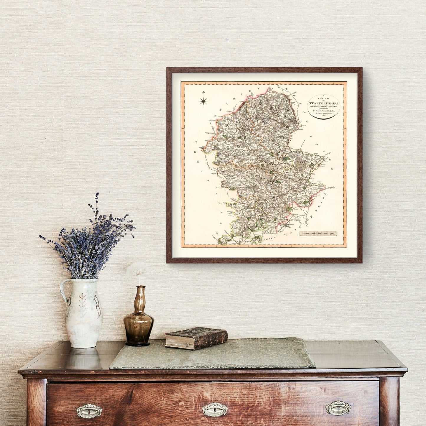 Vintage Map of Staffordshire, England, 1807