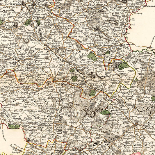Vintage Map of Staffordshire, England, 1807