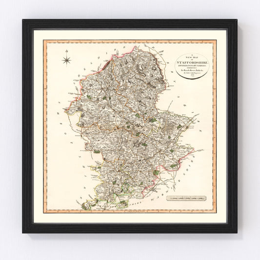 Vintage map of Staffordshire, England, 1807