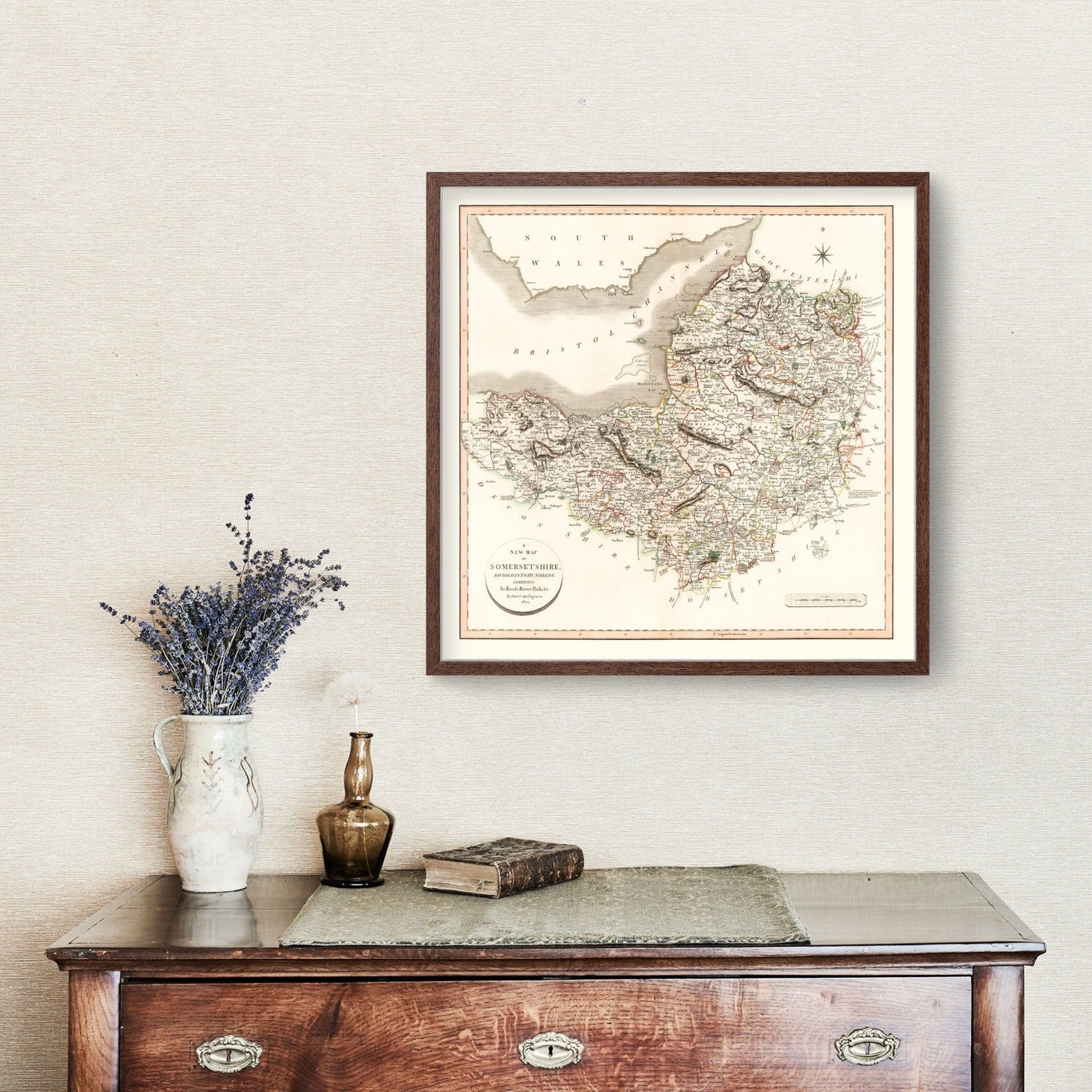 Vintage Map of Somersetshire, England, 1805