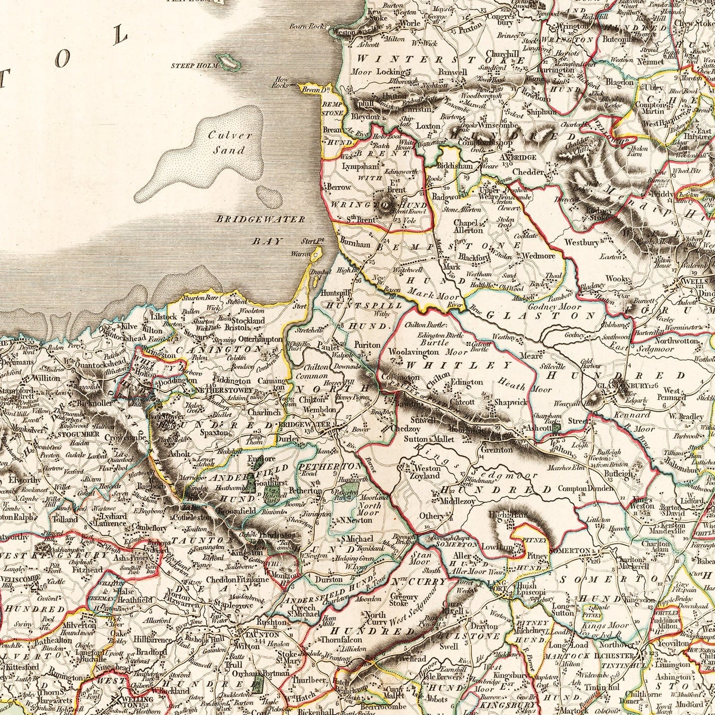 Vintage Map of Somersetshire, England, 1805