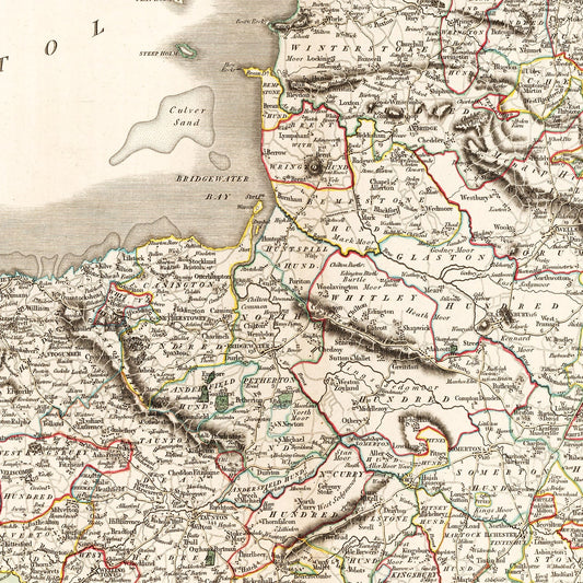 Vintage Map of Somersetshire, England, 1805