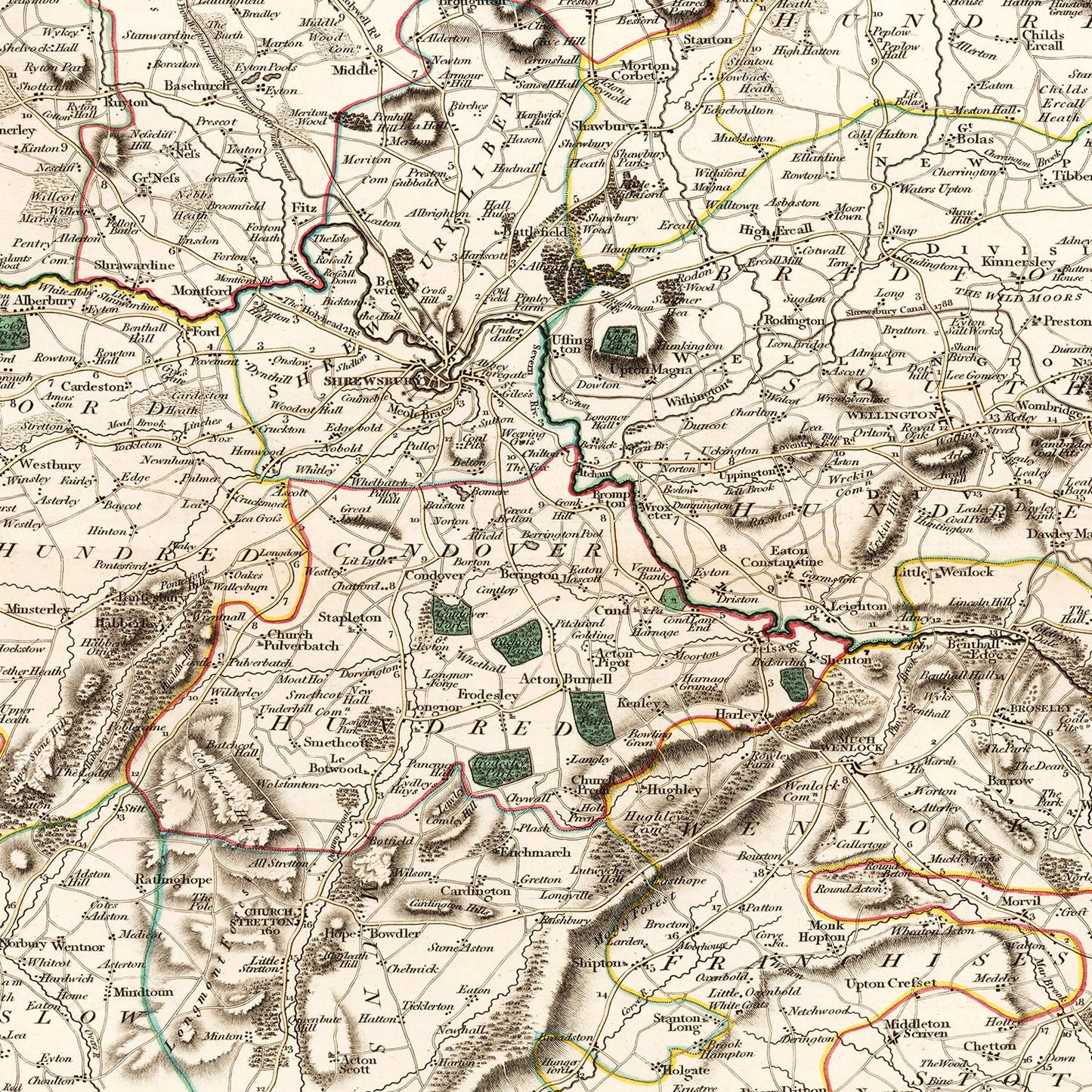 Vintage Map of Shropshire, England, 1805