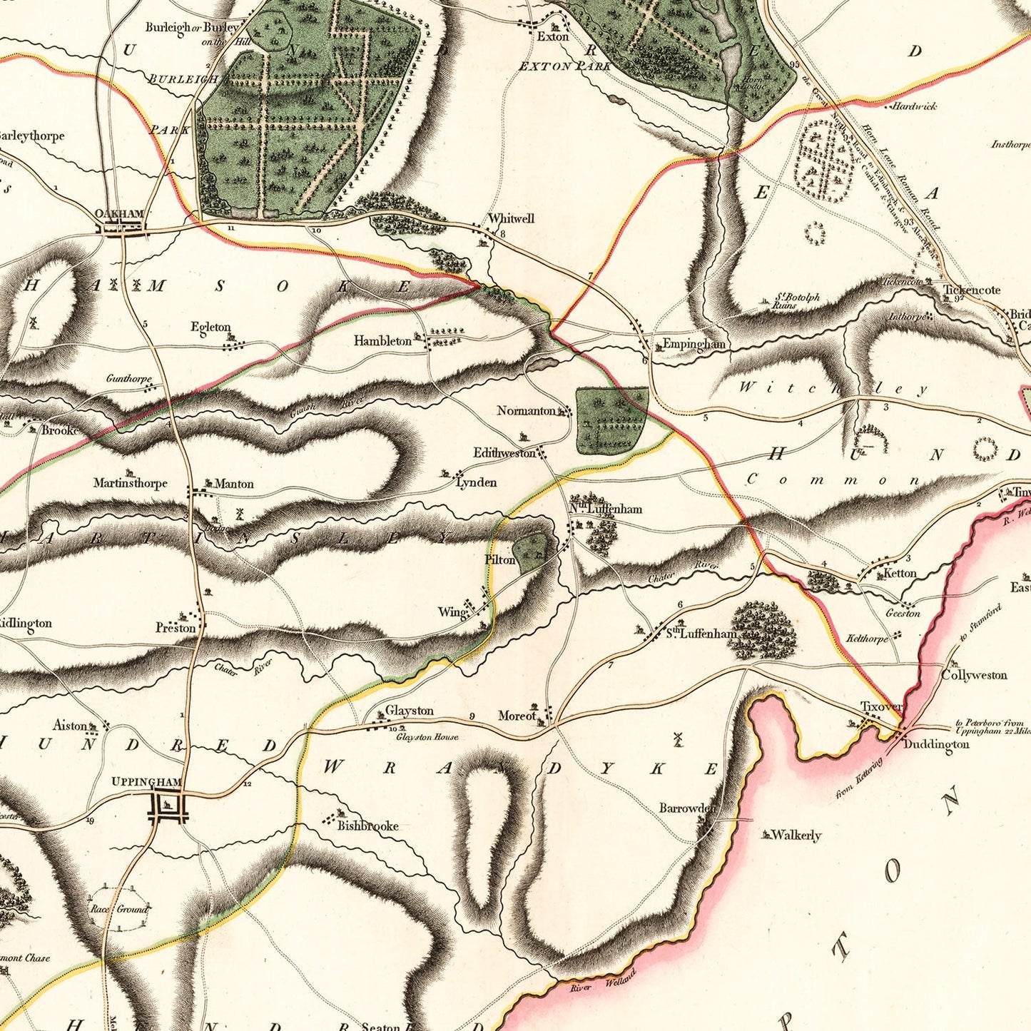 Vintage Map of Rutlandshire, England, 1801