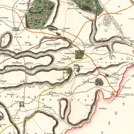 Vintage Map of Rutlandshire, England, 1801