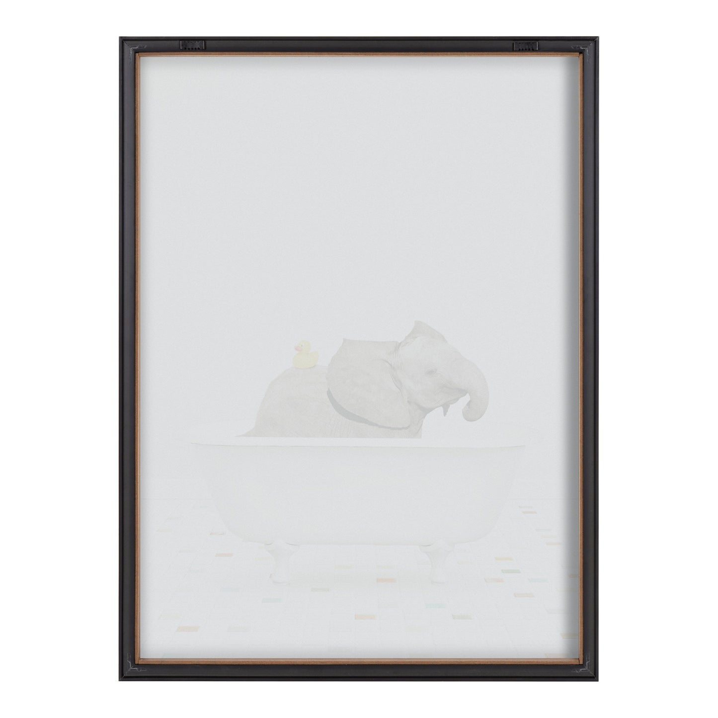 Baby Elephant Bath Time with Rubber Ducky Framed Glass Wall Art