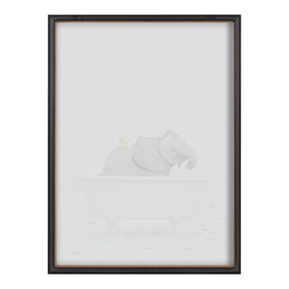 Baby Elephant Bath Time with Rubber Ducky Framed Glass Wall Art