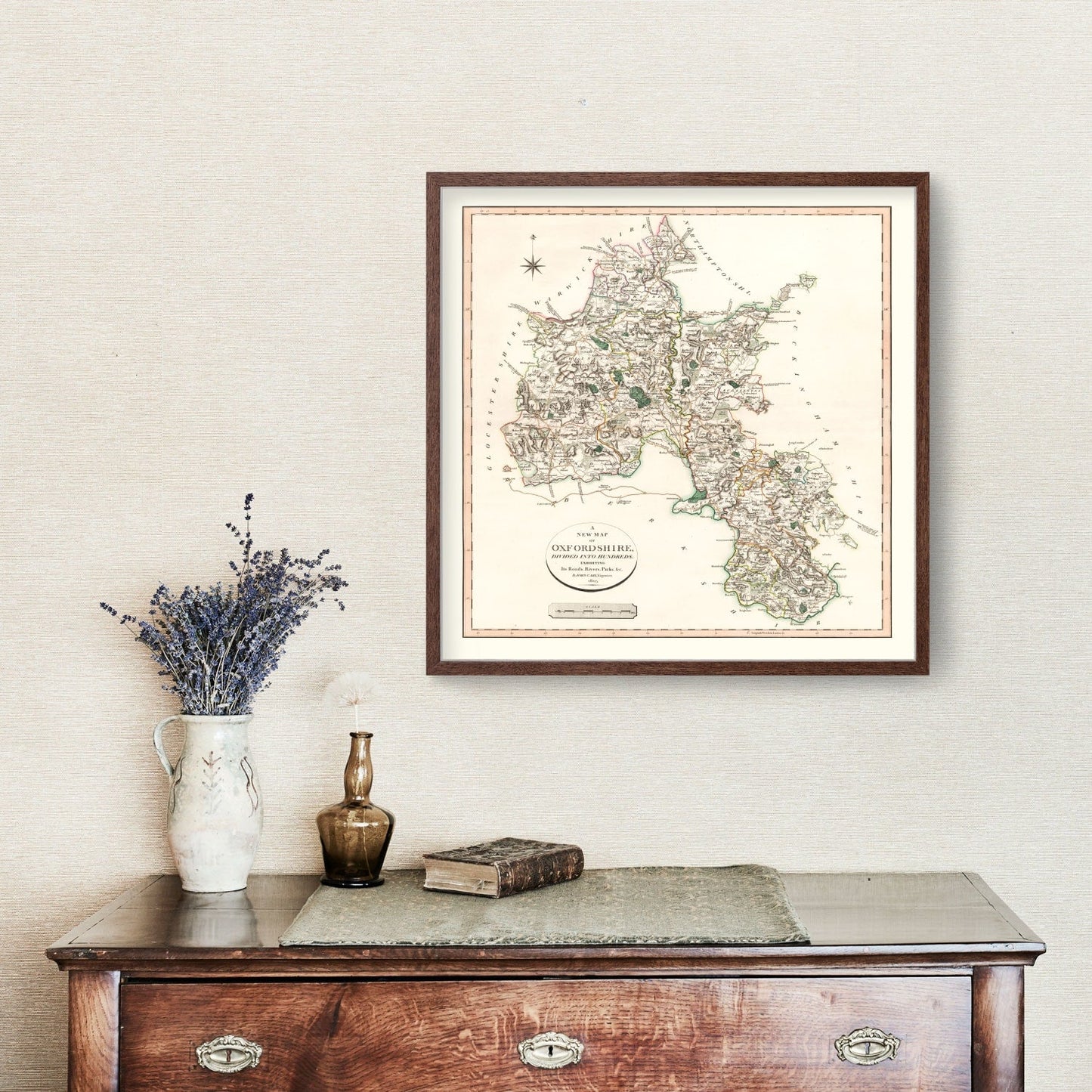 Vintage Map of Oxfordshire County, England, 1805