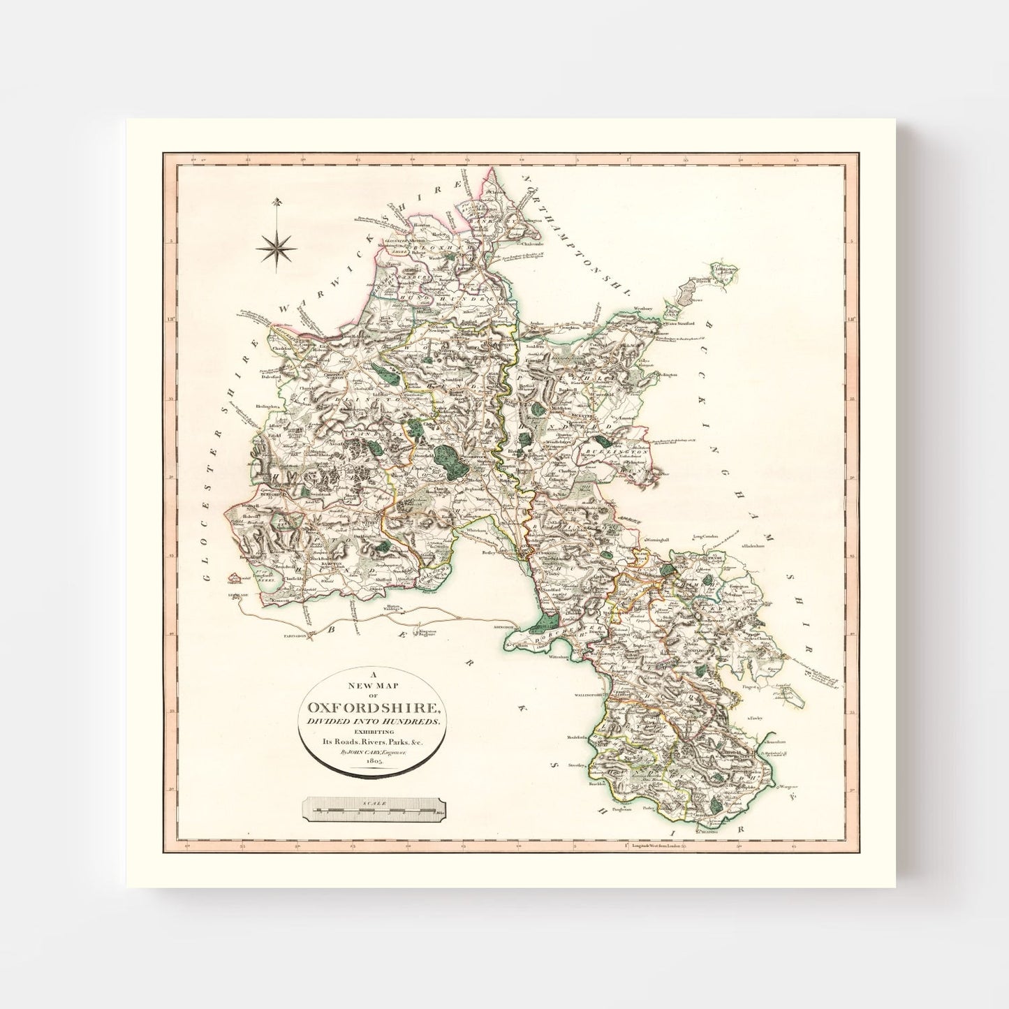 Vintage Map of Oxfordshire County, England, 1805
