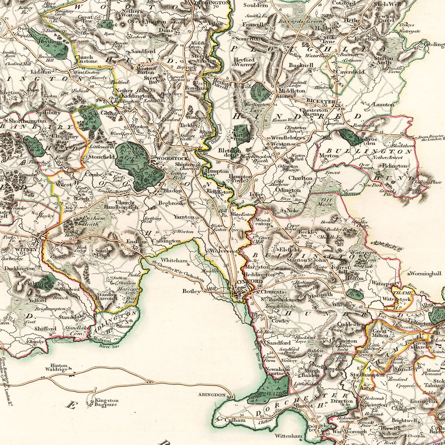 Vintage Map of Oxfordshire County, England, 1805