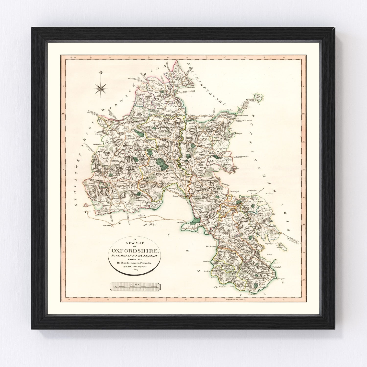 Vintage map of Oxfordshire County, England, 1805