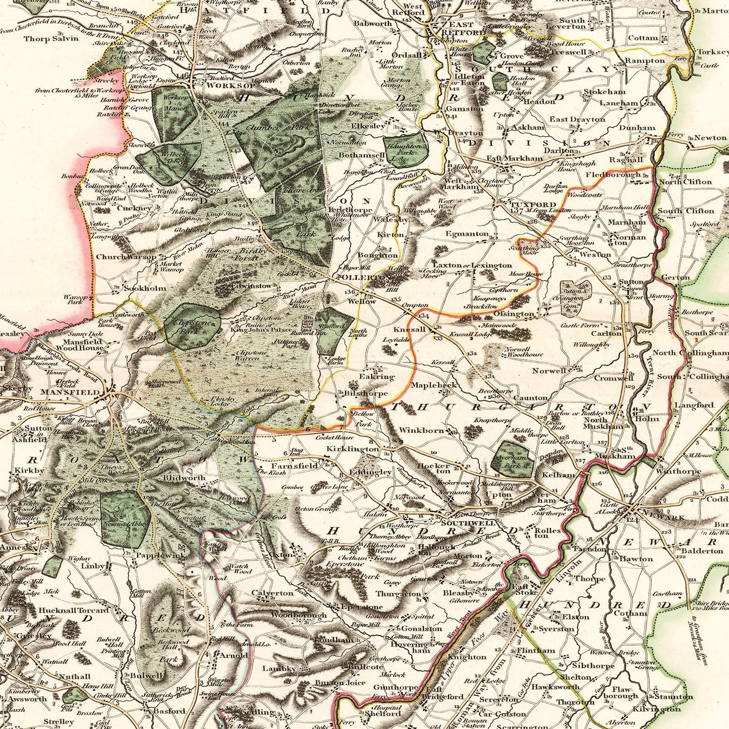 Vintage Map of Nottinghamshire, England, 1801