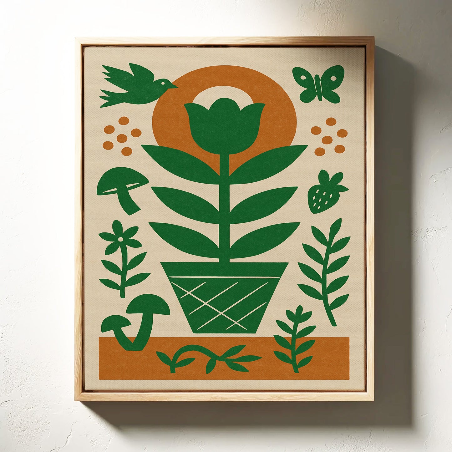 Folk Garden Wall Art - Bird, Butterfly and Tulip Print