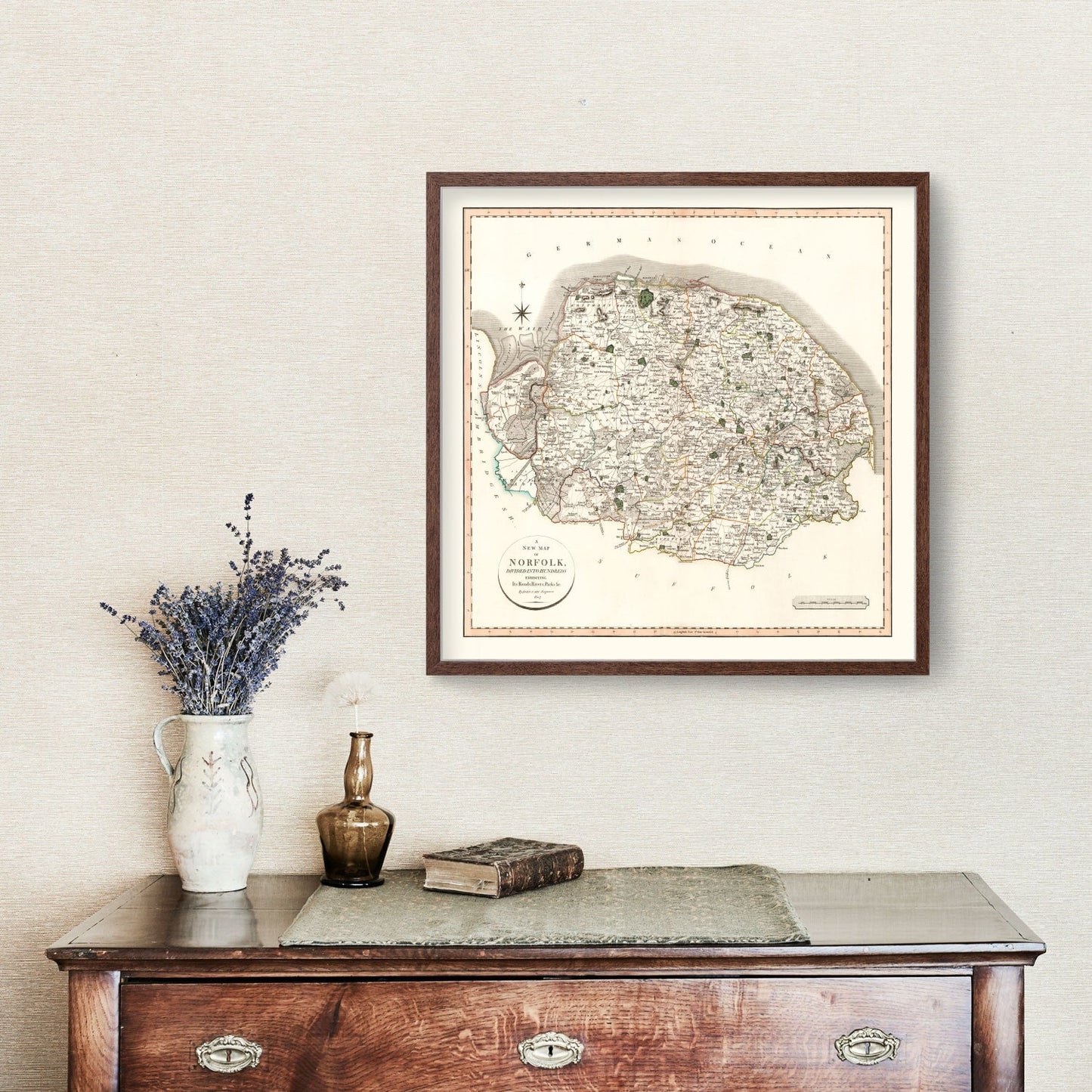 Vintage Map of Norfolk County, England, 1807