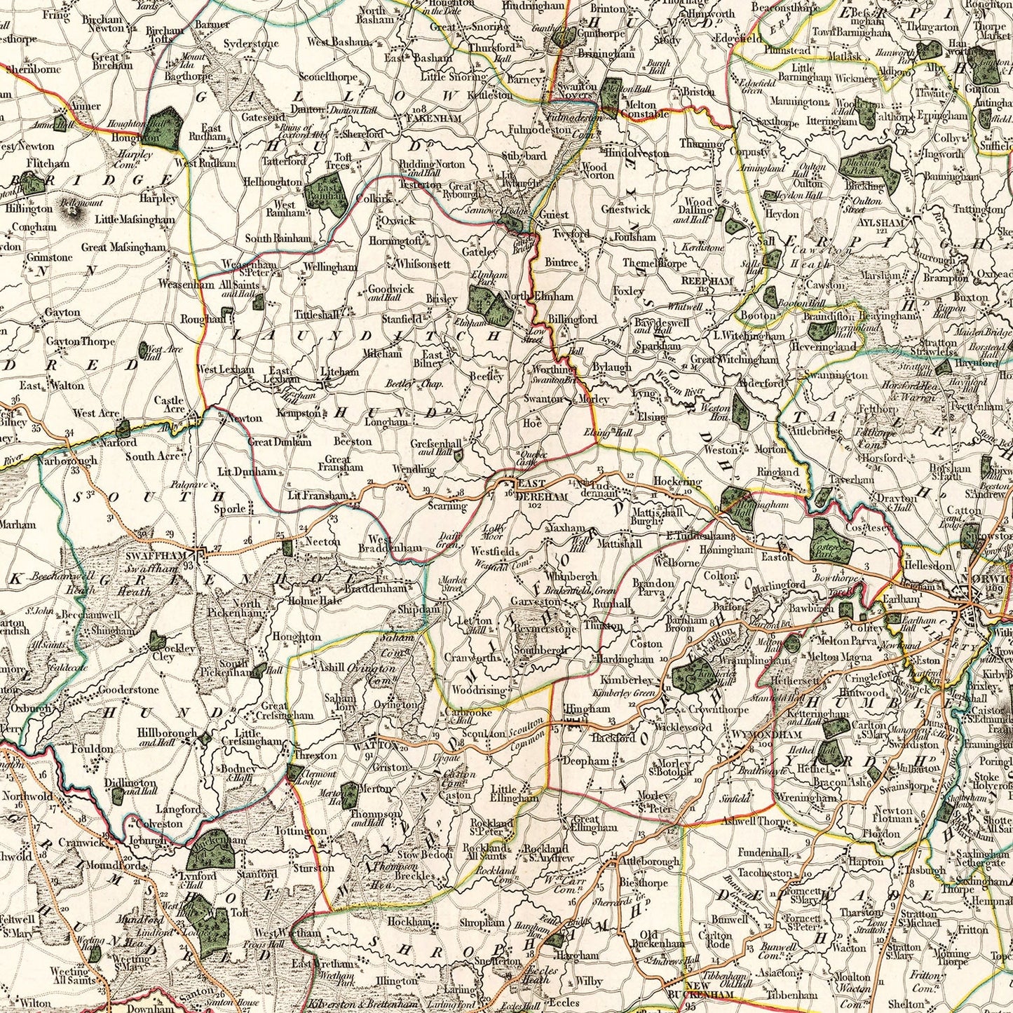 Vintage Map of Norfolk County, England, 1807