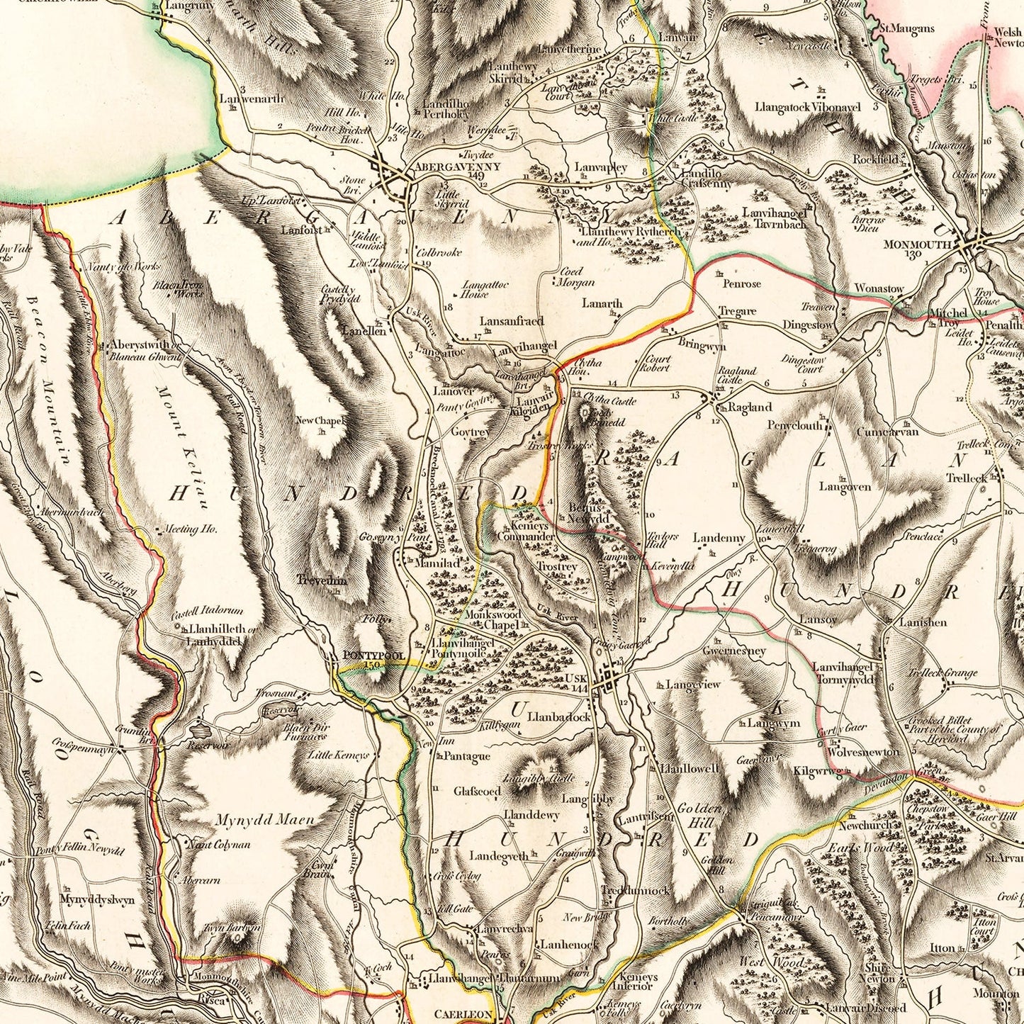 Vintage Map of Monmouthshire County, England, 1809