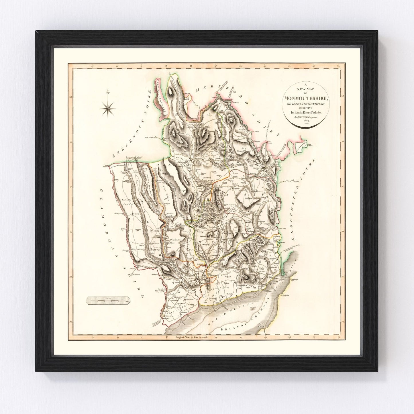 Vintage map of Monmouthshire County, England, 1809