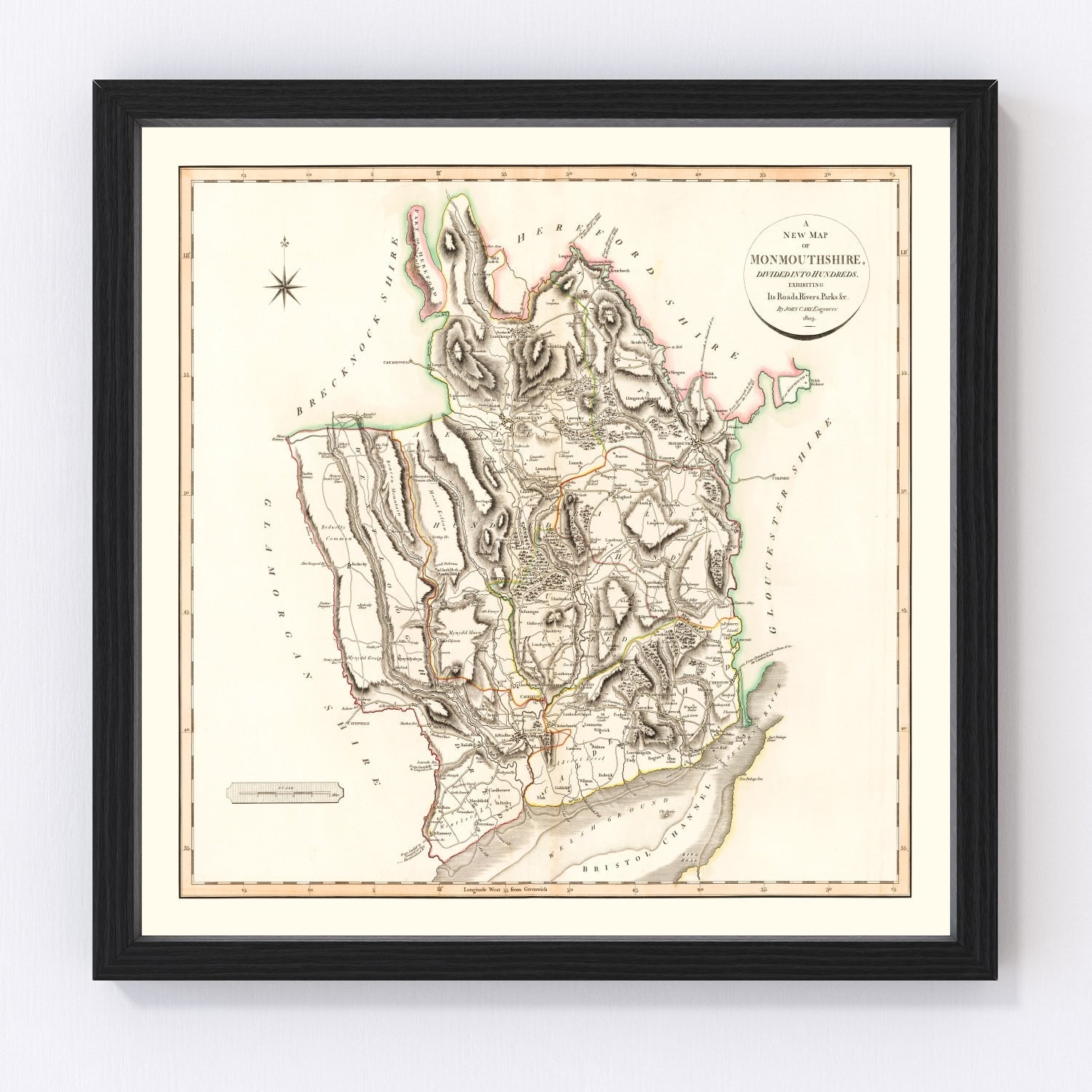 Vintage map of Monmouthshire County, England, 1809