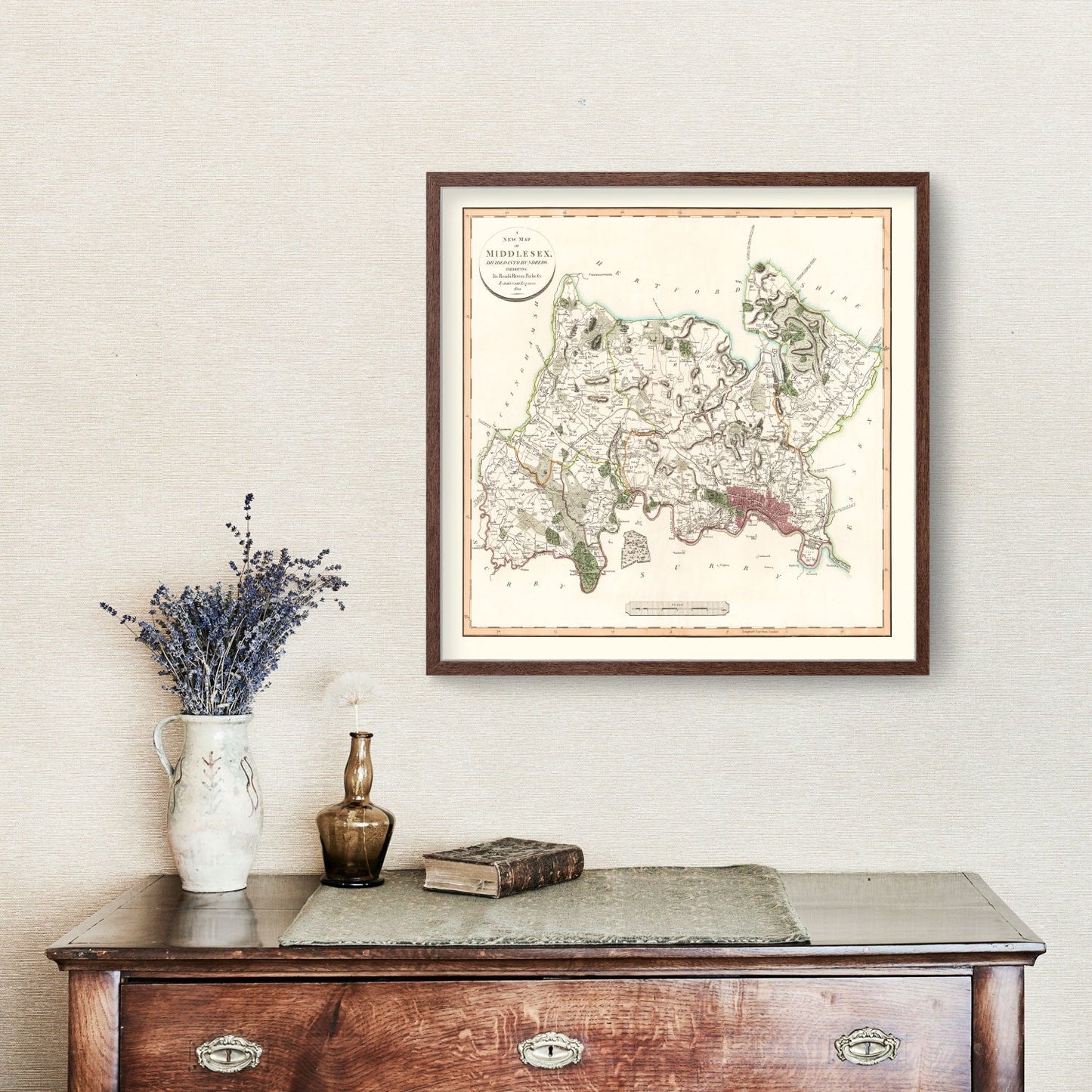 Vintage Map of Middlesex County, England, 1801