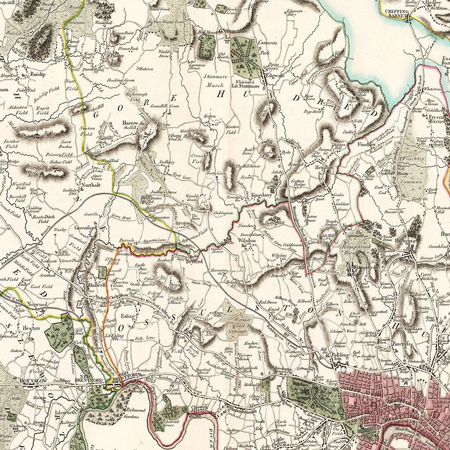 Vintage Map of Middlesex County, England, 1801