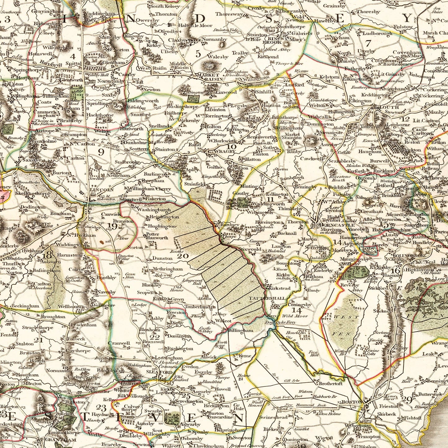 Vintage Map of Lincolnshire, England, 1801