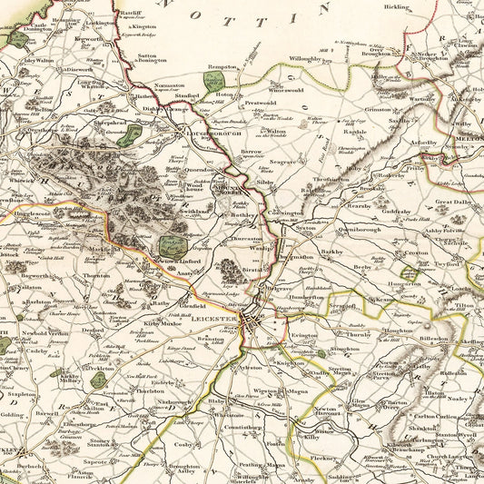 Vintage Map of Leicestershire, England, 1801