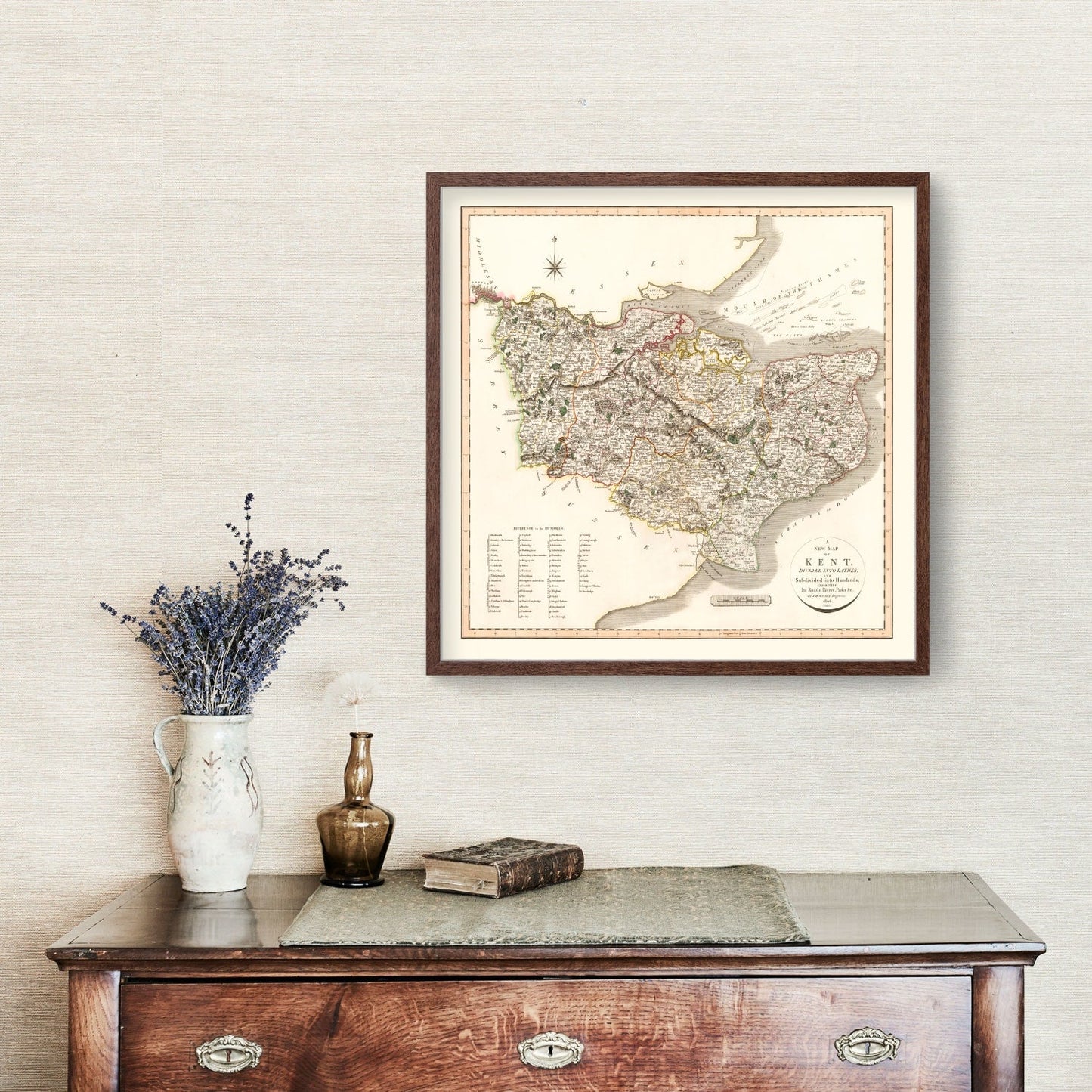 Vintage Map of Kent County, England, 1806
