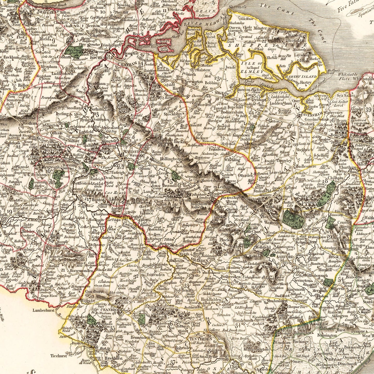 Vintage Map of Kent County, England, 1806
