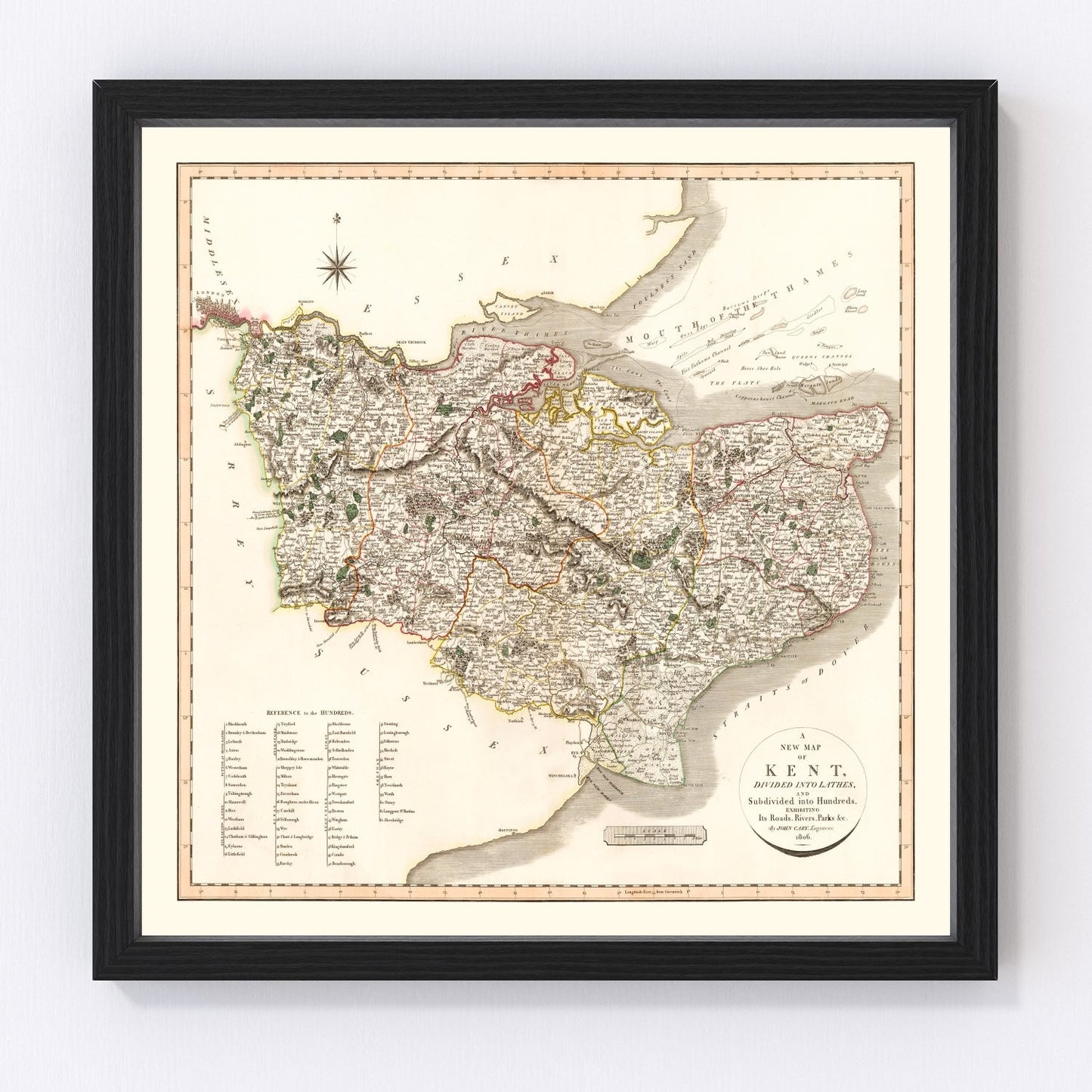 Vintage map of Kent County, England, 1806