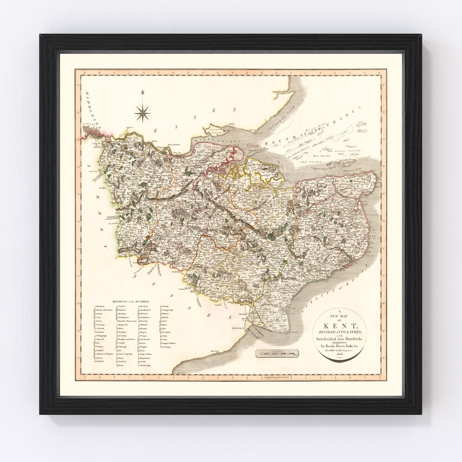 Vintage map of Kent County, England, 1806