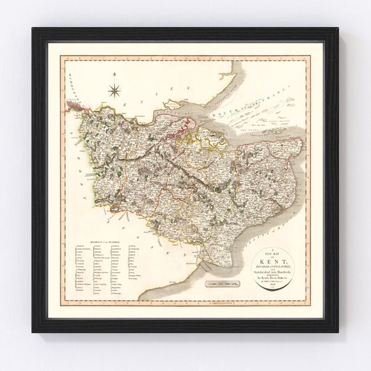 Vintage map of Kent County, England, 1806