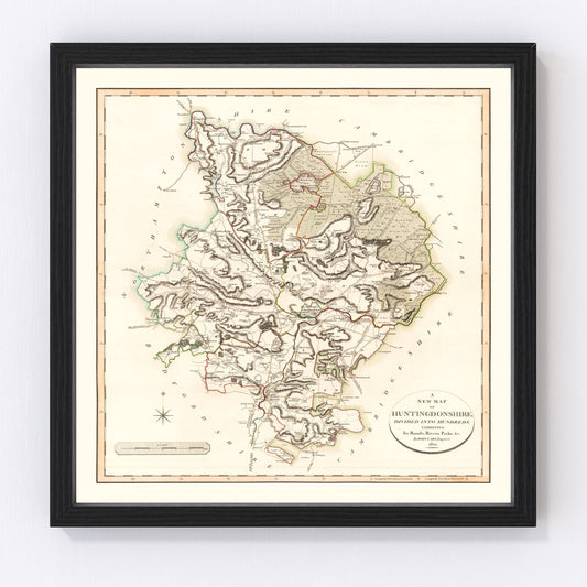 vintage map of Huntingdonshire County, England, 1801