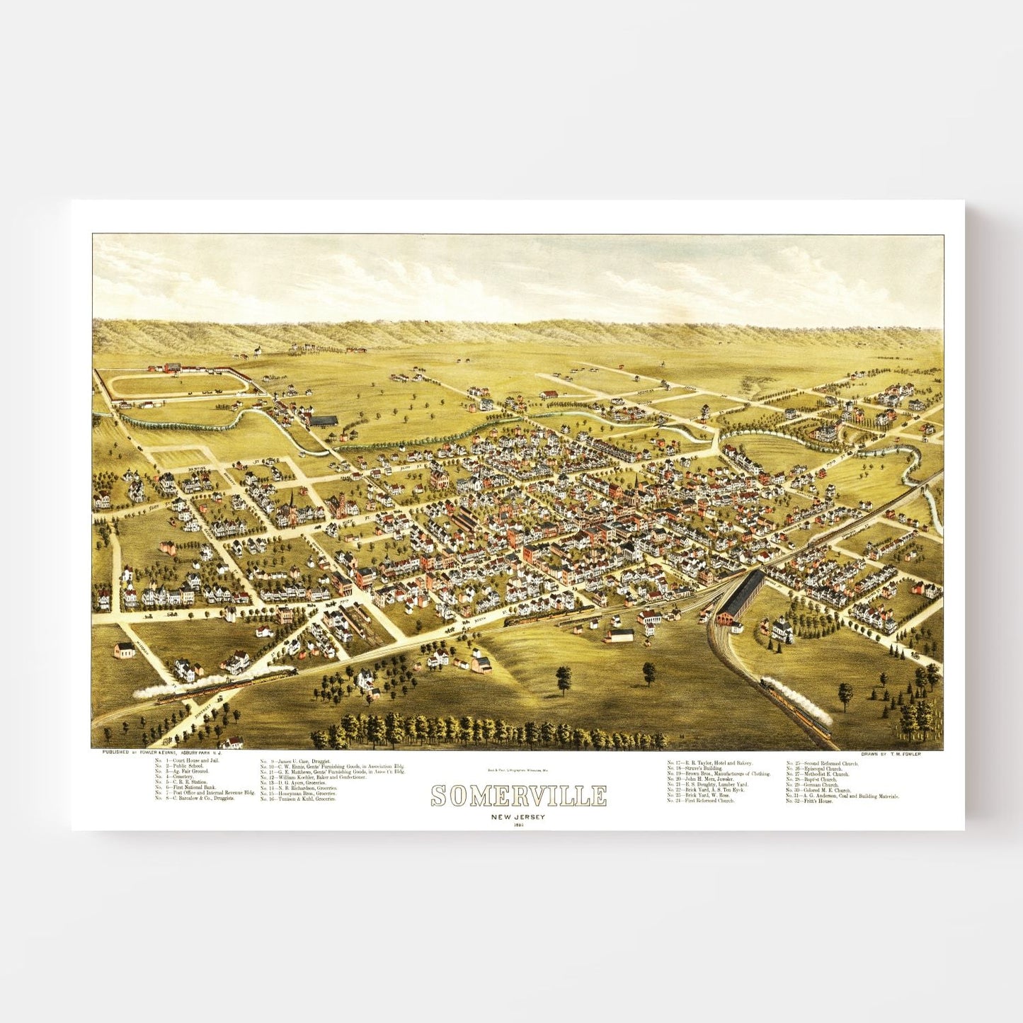 Vintage Map of Somerville, New Jersey, 1882
