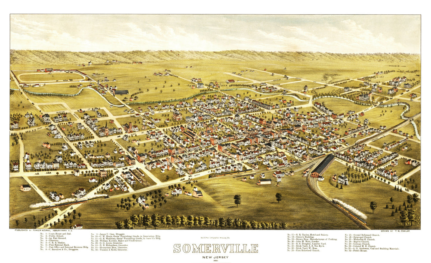 Vintage Map of Somerville, New Jersey, 1882
