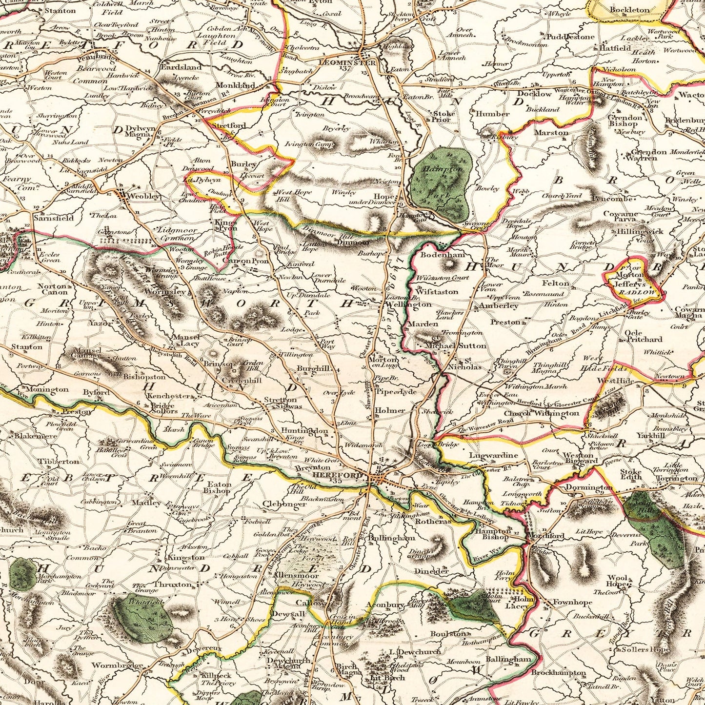 Vintage Map of Herefordshire, England, 1801