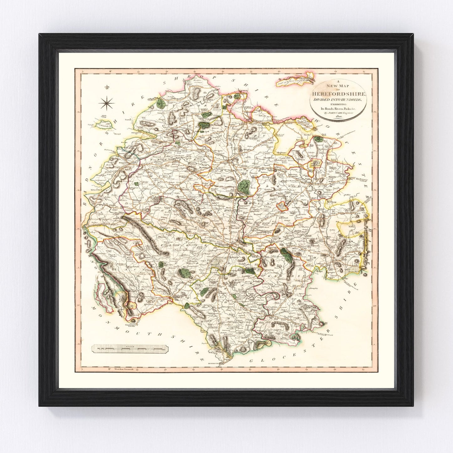 Vintage map of Herefordshire, England, 1801